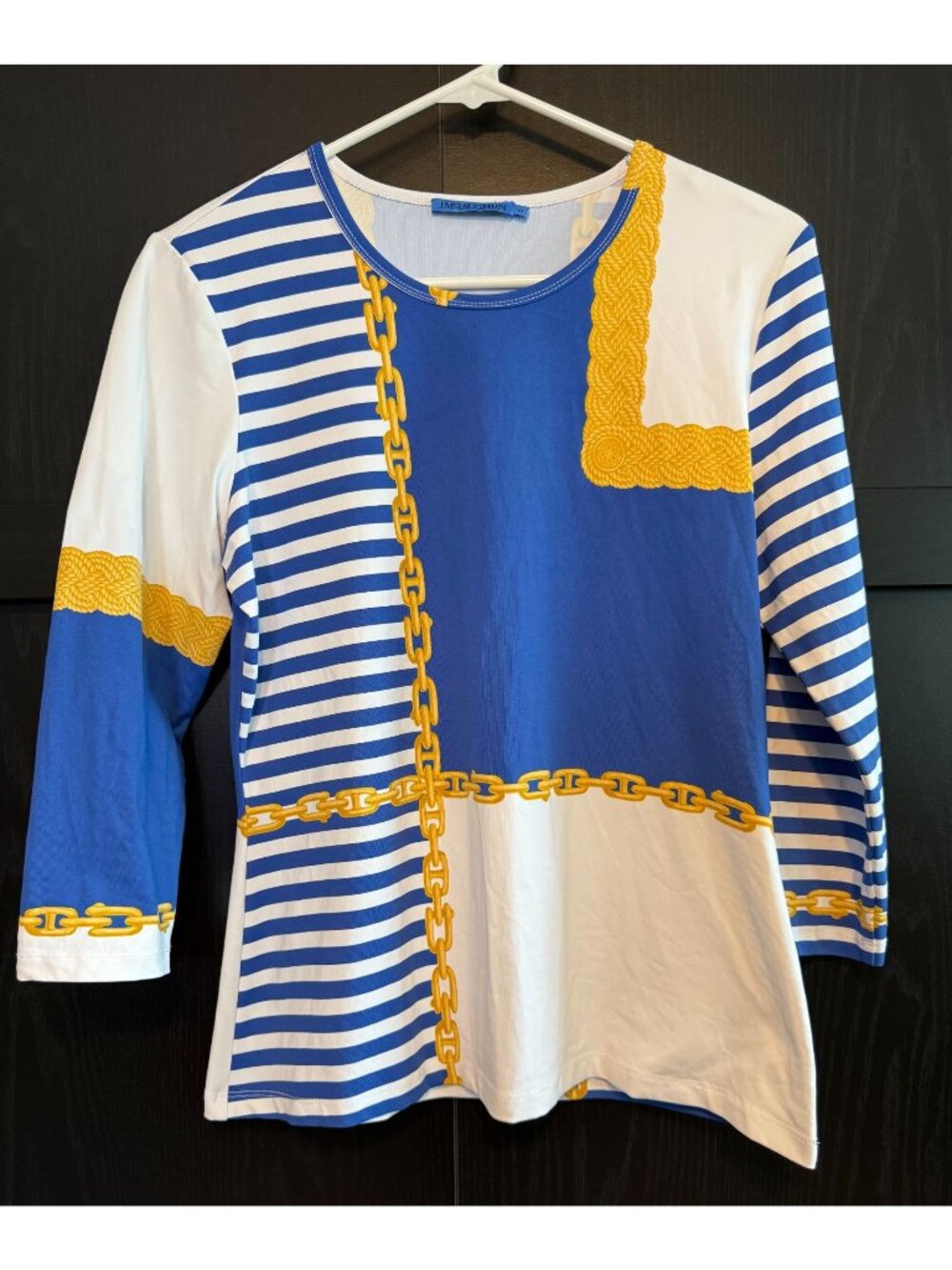 J. McLaughlin Signature Nautical Chain Print Catalina Cloth Blouse Medium Soft